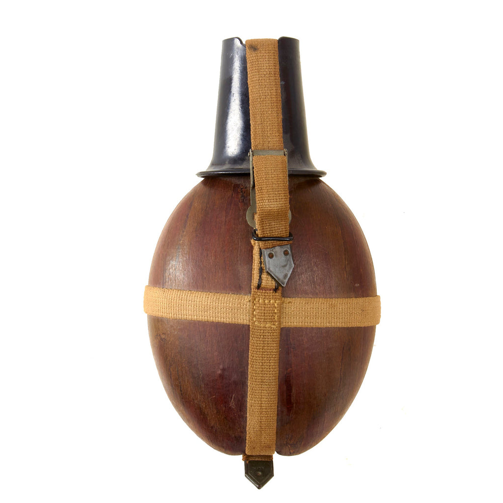 Original German WWII Afrikakorps Coconut Canteen by Heinrich Ritter with Bakelite Cup and Web Harness - 1942 Dated Original Items