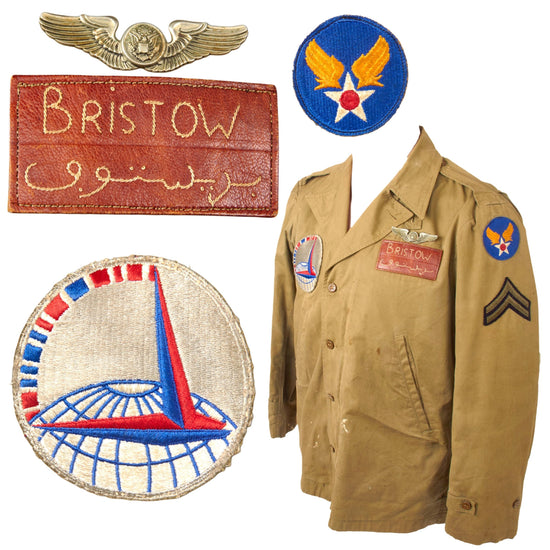 Original U.S. WWII Air Transport Command Multi-Patched M1941 Field Jacket with Nametag in English & Arabic - Period-Applied Insignia Original Items