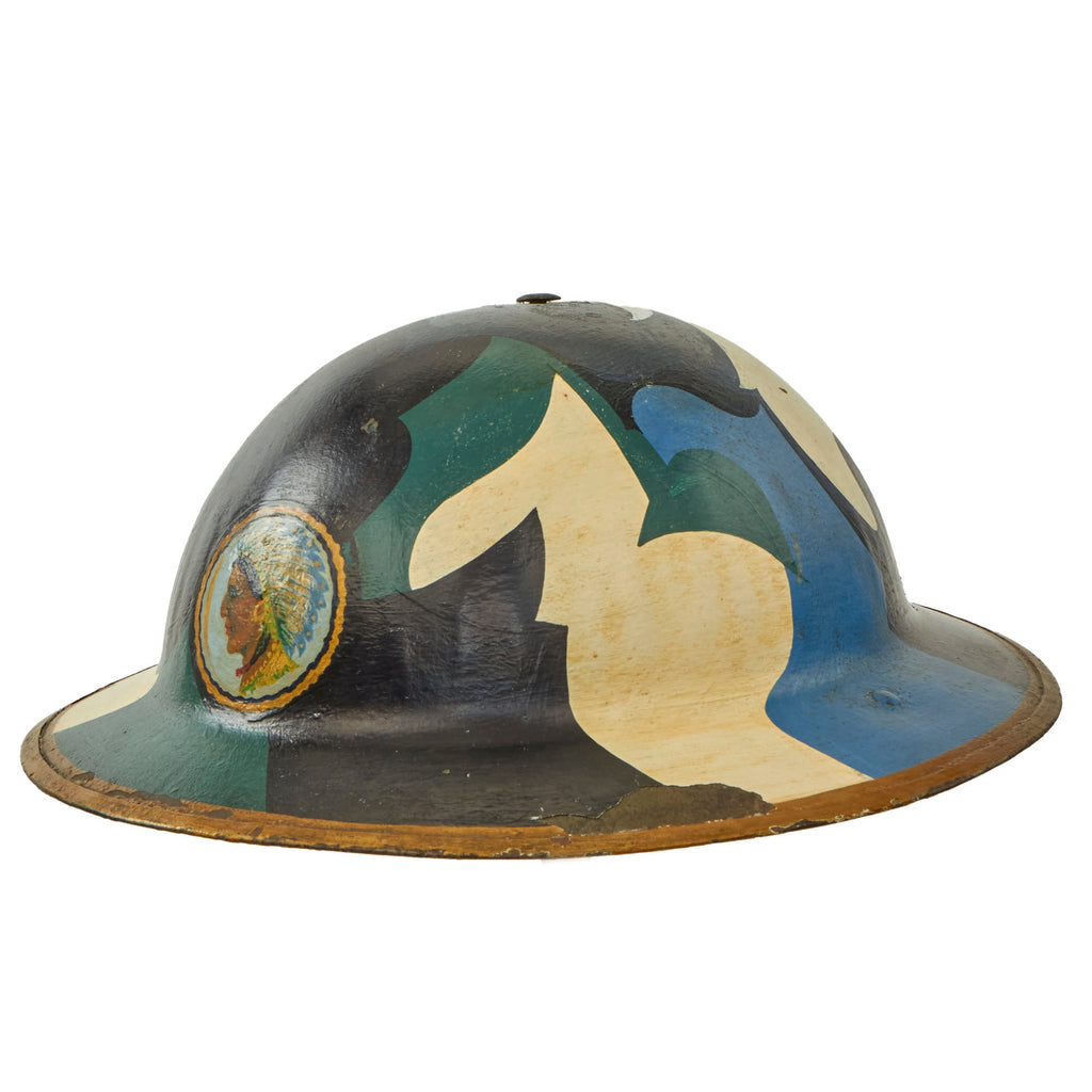 Original U.S. WWI British-Made Mk. I Helmet Shell Painted Camouflage by Veterans in the 1920s with Native American Depiction Original Items