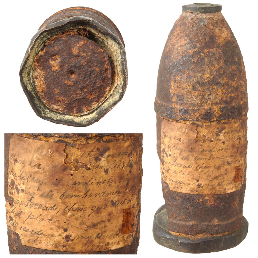 Original U.S. Civil War Confederate 3 Inch Read Shell Fired by Lee’s Battery Virginia Light Artillery Recovered in 1875 with Provenance Note Original Items
