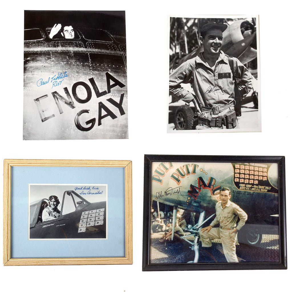 Original U.S. WWII Autograph Lot with Enola Gay Pilot Paul Tibbets & Bob Owens, Charles MacDonald, and Dan Carmichael - Four Pieces Total Original Items