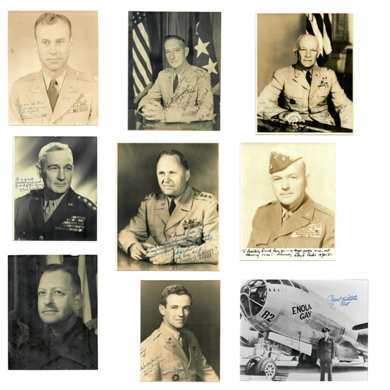Original U.S. WWII Autograph Lot with Enola Gay Pilot Paul Tibbets and Nine Generals & Officers Including Mark Clark & Tom Larkin - 10 Autographs Total Original Items