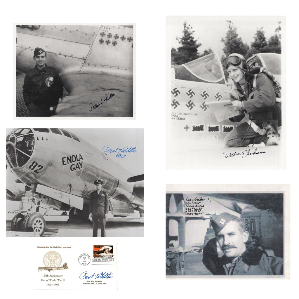 Original U.S. WWII Autograph Lot with Enola Gay Pilot Paul Tibbets & Other Pilots - Five Pieces Total Original Items
