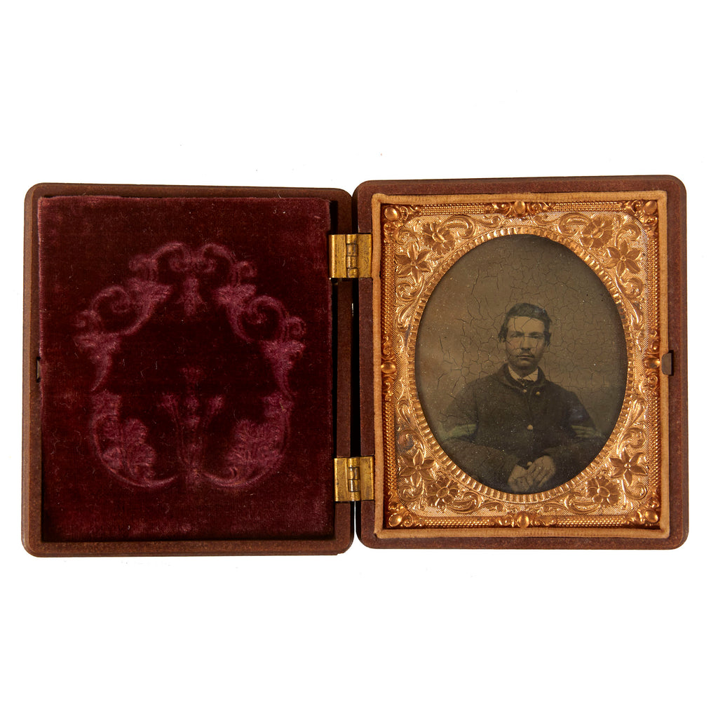 Original U.S. Civil War Sixth Plate Tintype of Union Infantry Sergeant with 1861 in Broken Thermoplastic Case