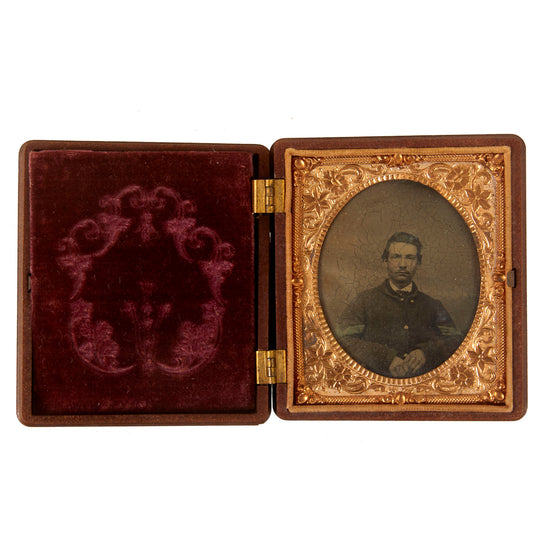 Original U.S. Civil War Sixth Plate Tintype of Union Infantry Sergeant with 1861 in Broken Thermoplastic Case