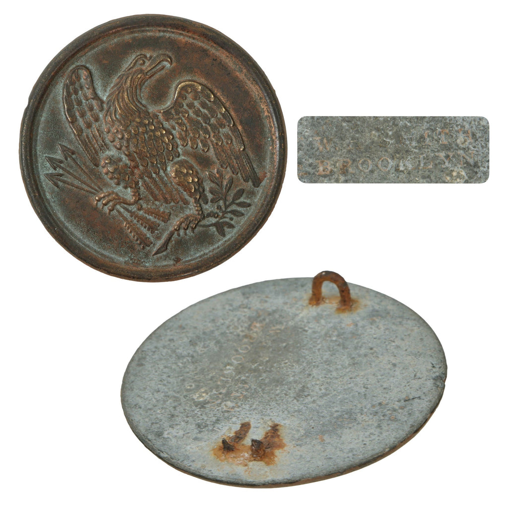 Original U.S. Civil War Cartridge Box Sling Eagle Breast Plate by W.H. Smith of Brooklyn Original Items