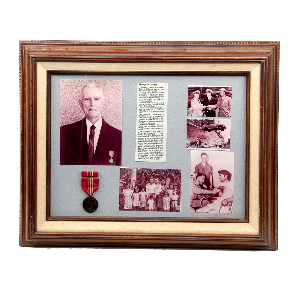 Original U.S. WWII Framed Medal of Freedom of George Tweed - Inspiration for “No Man is an Island” - 17 x 21” Original Items