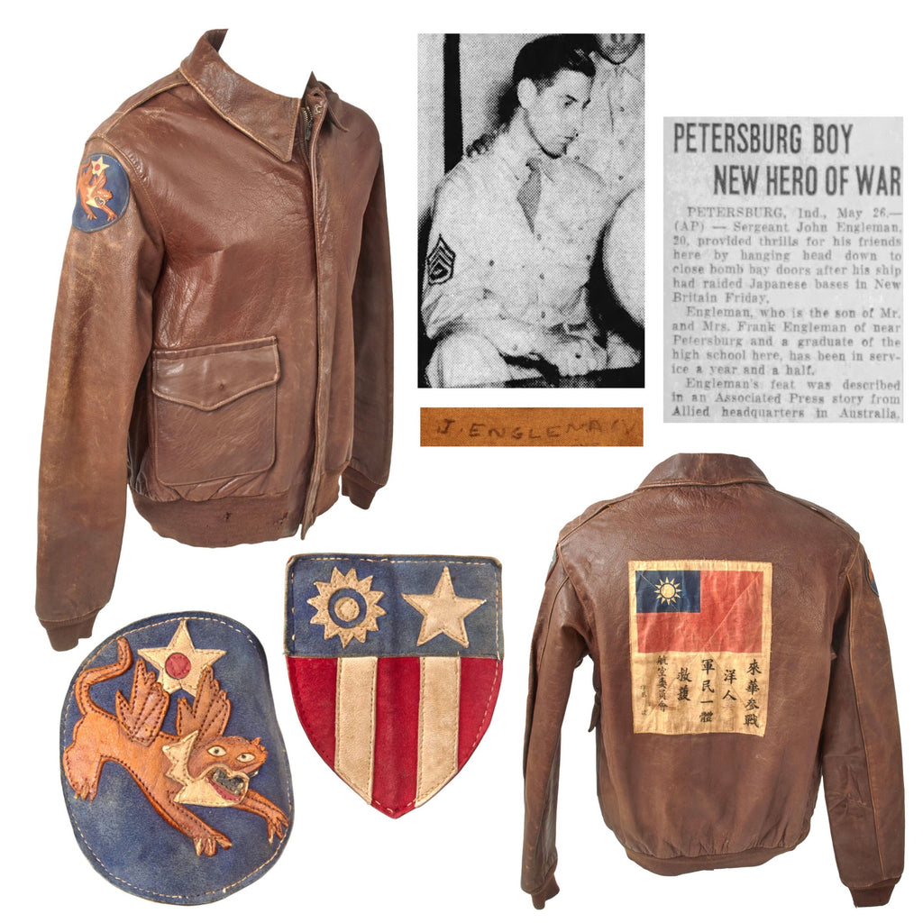 Original U.S. WWII B-26 “Kansas Comet II” Engineer Sgt. John Engleman’s A2 Flight Jacket with Blood Chit & Theater-Made CBI & 14th Air Force Leather Patches - 19th Bombardment Squadron Original Items