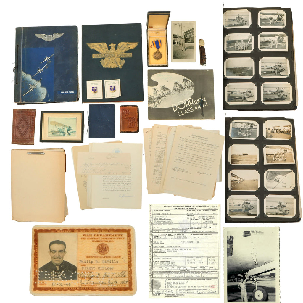 Original U.S. WWII AAF Engraved Watch, ID Card, Photo Albums, & Ephemera of Phillip D. DiTillo, 1304th AAF Base Unit ATC Original Items