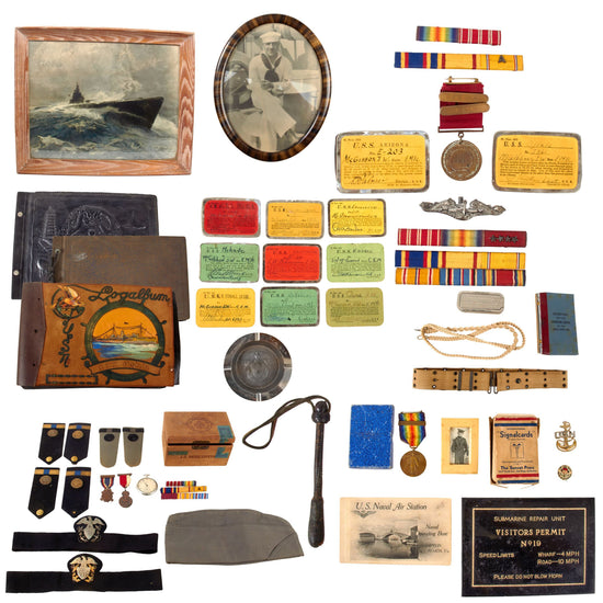 Original U.S. WWI & WWII Navy Grouping of John William McGibbon, USS Oglala at Pearl Harbor with Engraved Good Conduct Medal with Bars, USS Arizona Pass and Outstanding Ephemera, Scrapbooks, Portrait, and More Original Items