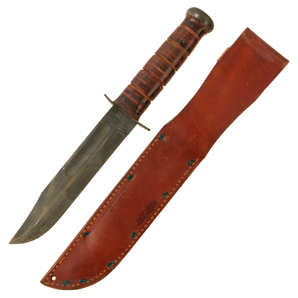Original U.S. WWII USN Mark 2 KA-BAR Blade Marked Fighting Knife with Leather Scabbard by Boyt - Dated 1943 Original Items