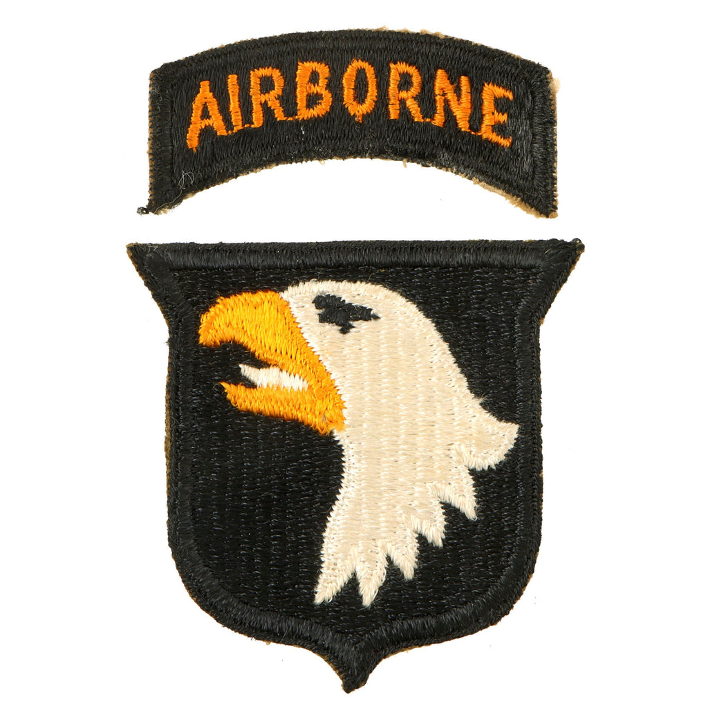 Original U.S. WWII Rare 101st Airborne Division White Tongue Patch with Green Back & Detached Rocker - Type 6 Original Items