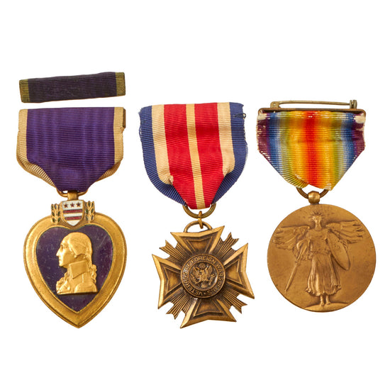 Original U.S. WWI 80th Division Engraved Purple Heart Medal Grouping to Austrian-Born Jew - Reported Missing in Meuse-Argonne - Morris L. Leschkowitz Original Items