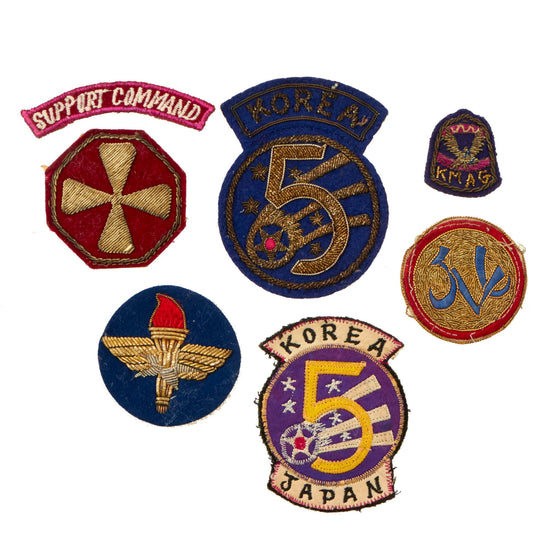 Original U.S. Korean War 5th Air Force in Korea Theater-Made Bullion Patch SSI Lot with Support Command and KMAG - Lot of 6 Original Items