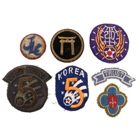 Original U.S. Korean War 5th Air Force in Japan Theater-Made Bullion Patch SSI Lot with 88th ID Post-War Occupation TRUST Patch and Japanese-Made Examples - Lot of 6 Original Items