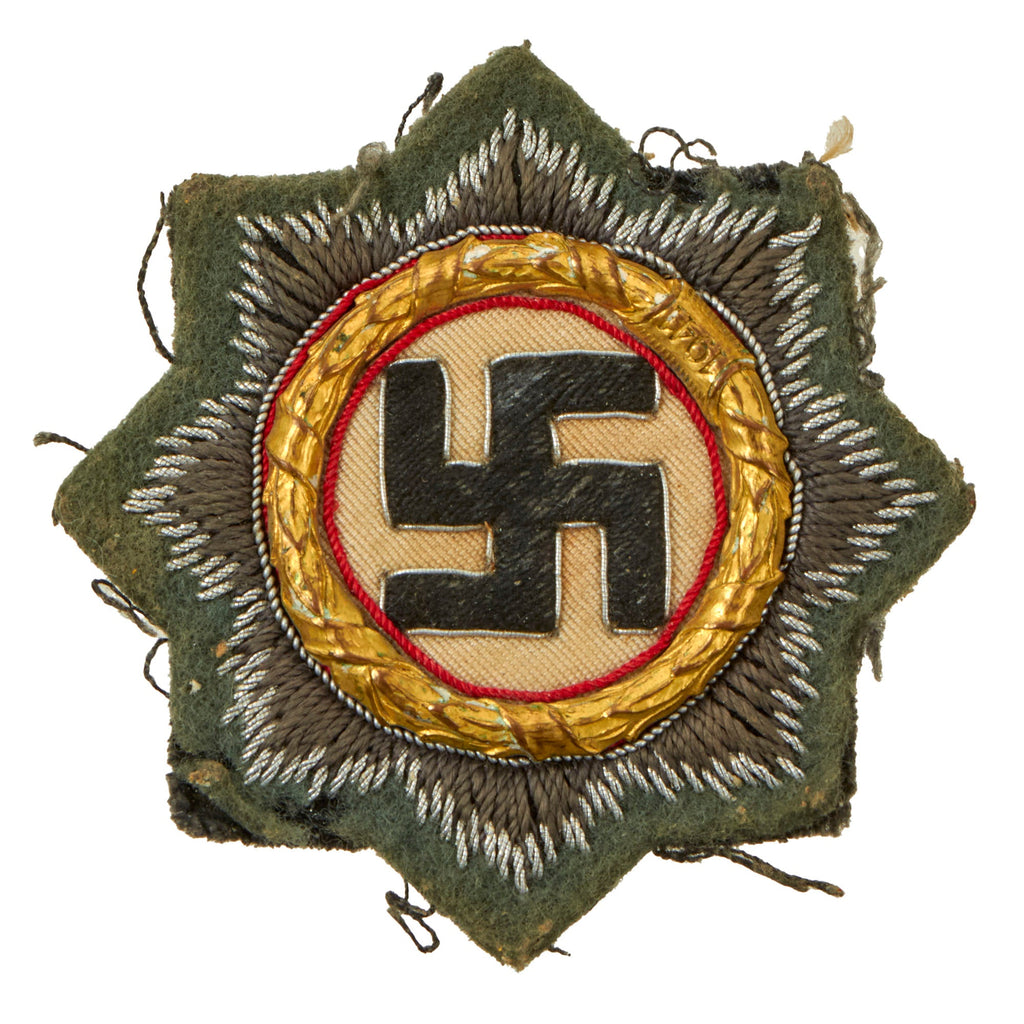 Original German WWII Heer Gold 1941 German Cross Award Embroidered Cloth Badge - Uniform Cutoff Original Items