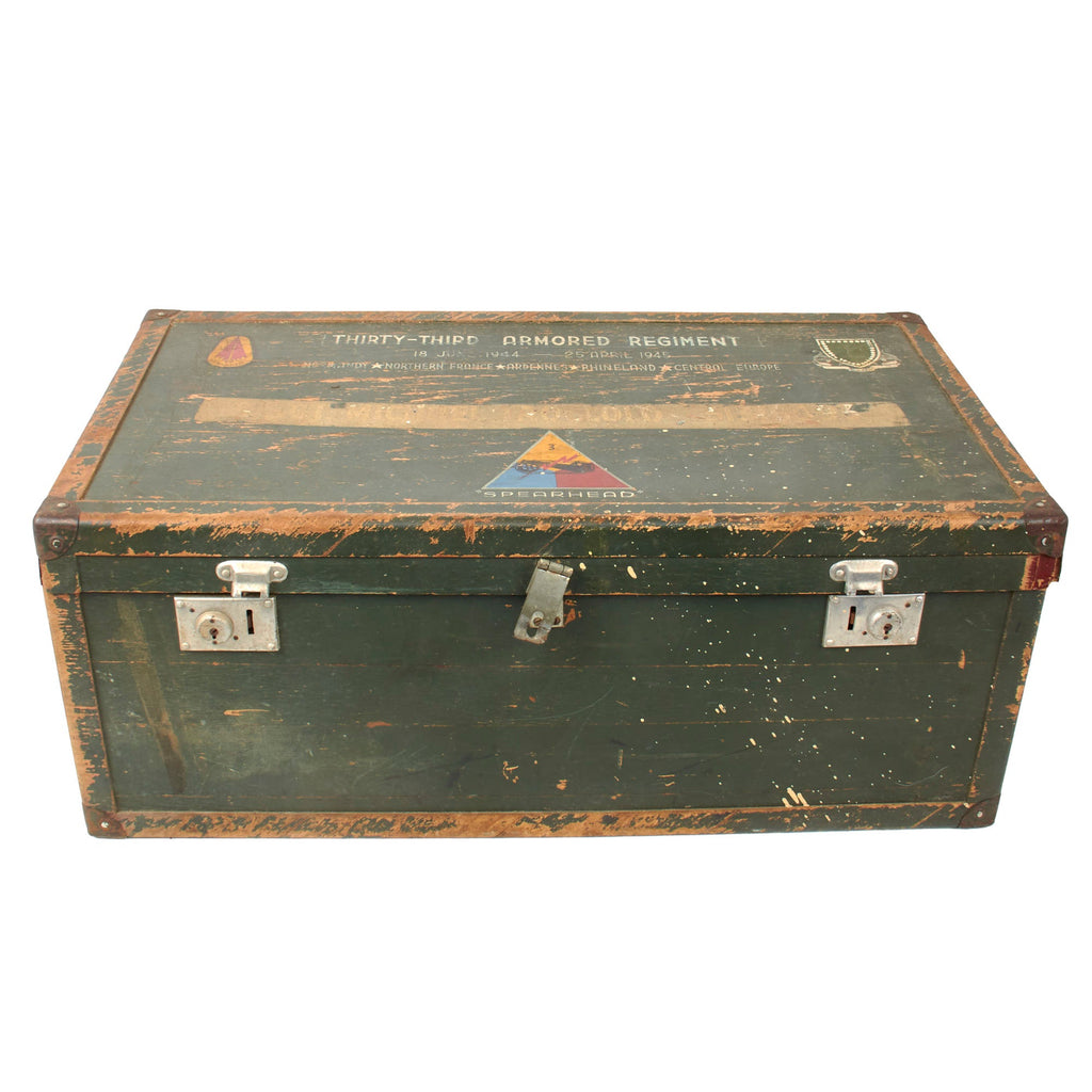 Original U.S. WWII 33rd Armored Regiment Painted Theater-Made Steamer Trunk - S/Sgt. Michael Troccolo Original Items