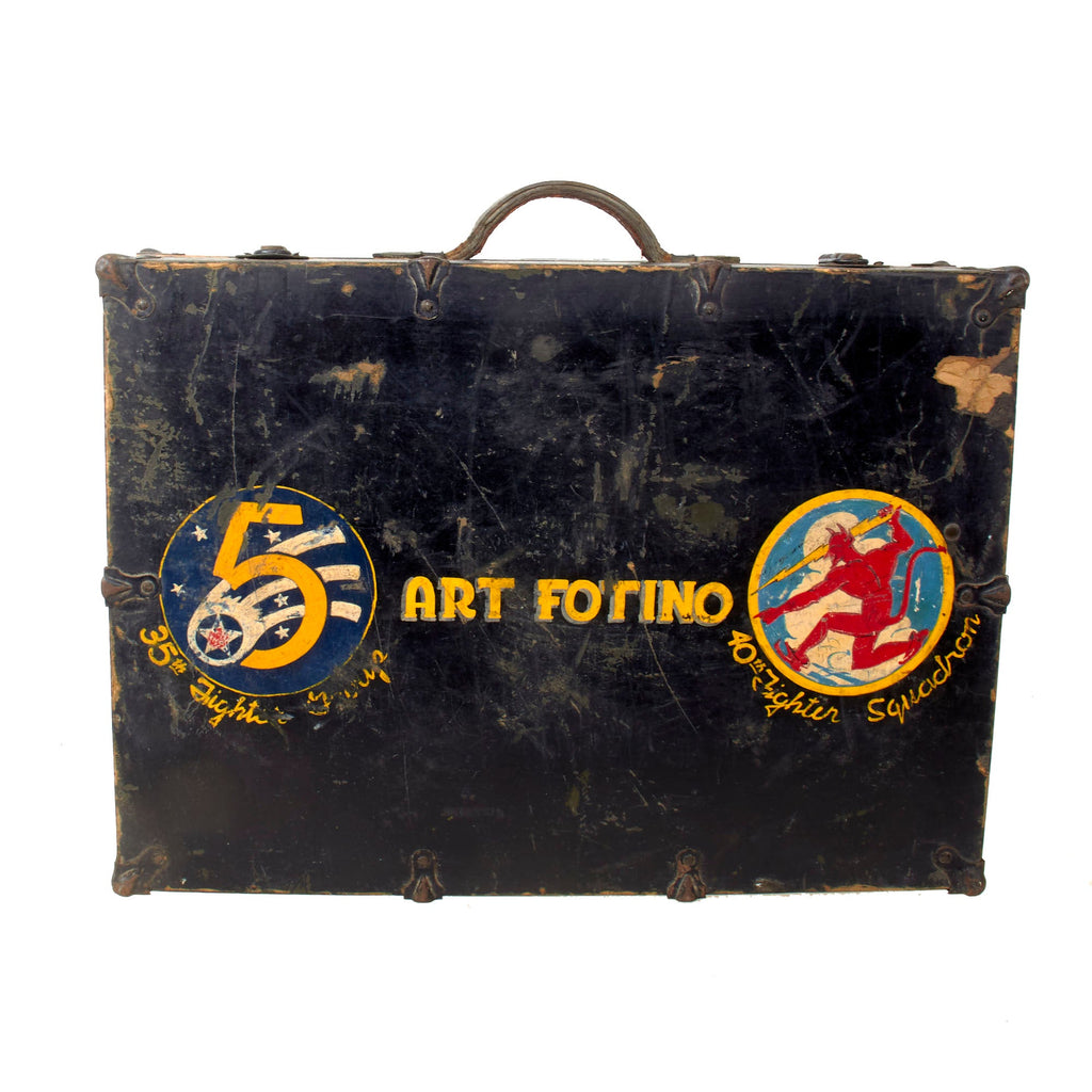 Original U.S. WWII Named “The Red Devils” 40th Fighter Squadron 35th Fighter Group Painted Suitcase “Art Fotino” - Arthur G. Fotino Original Items