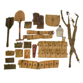 Original U.S. WWII - WWI Field Gear Lot - Coleman Stove with Bayonet “F” Canister & First Aid Pouch with Carlisle Bandage & Tablets - 19 Items Total