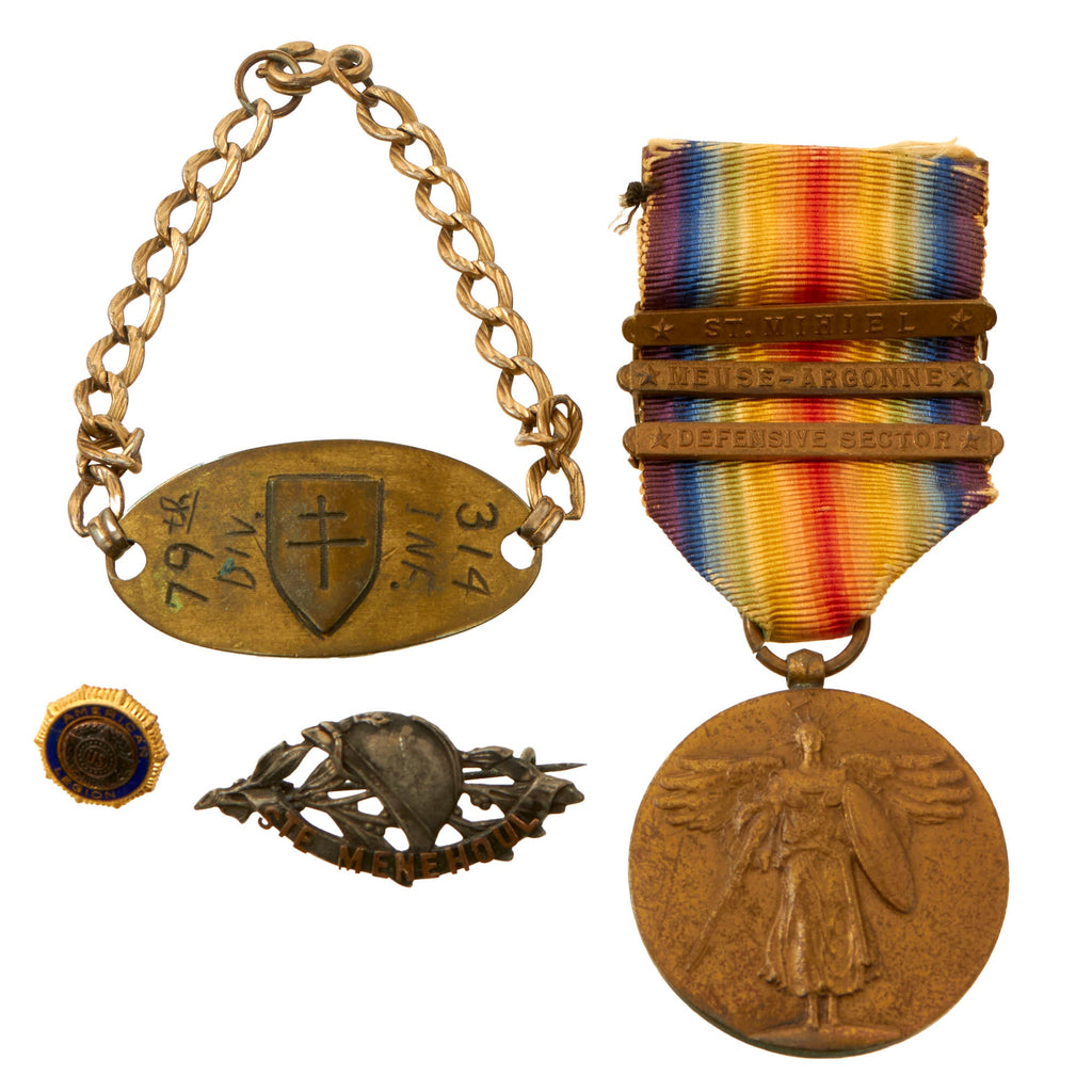 Original U.S. WWI 79th Division Identification Tag Bracelet with Victory Medal and Other Insignia Original Items