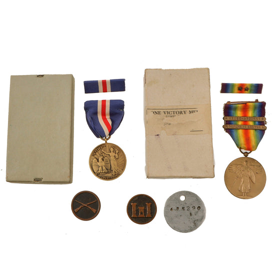 Original U.S. WWI Victory Medal & Dog Tag Group with Separate Connecticut State Victory Medal - Rudolph H Hauer, 308th Engineer Regiment Original Items