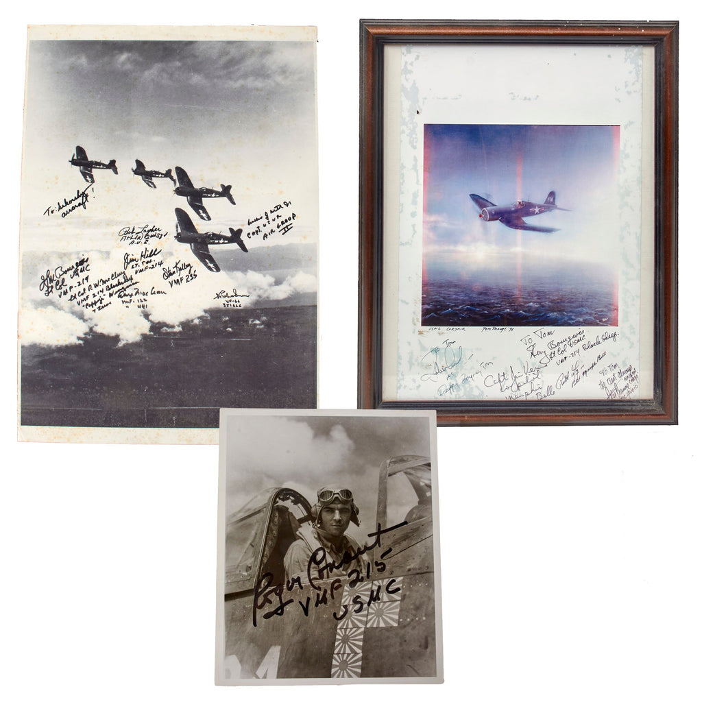 Original U.S. WWII Vought F4U Corsair Pilot Autograph Lot with Two Great Group Signature Photos Original Items