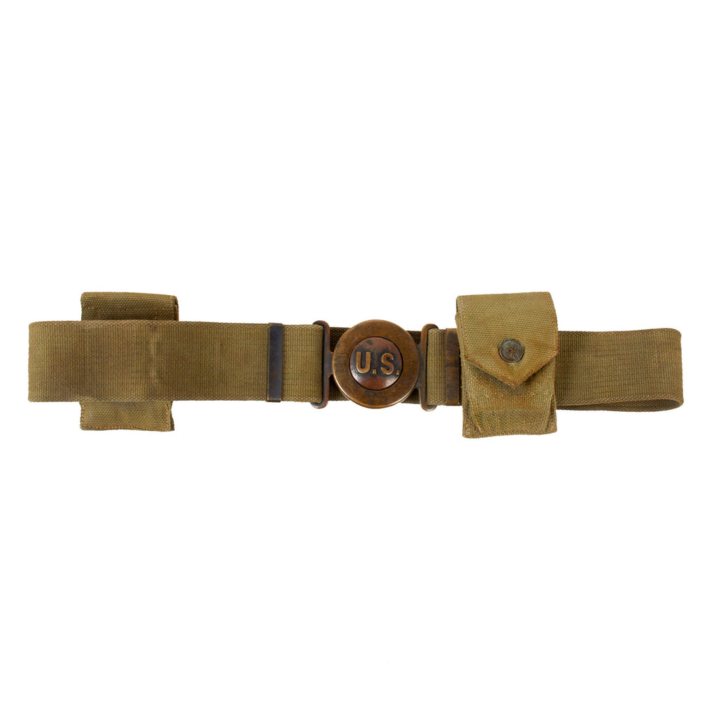 Original U.S. WWI M1910 Garrison Belt with Eagle Snap Cartridge Pouches by Mills with Serial Number - Dated 1916 Original Items