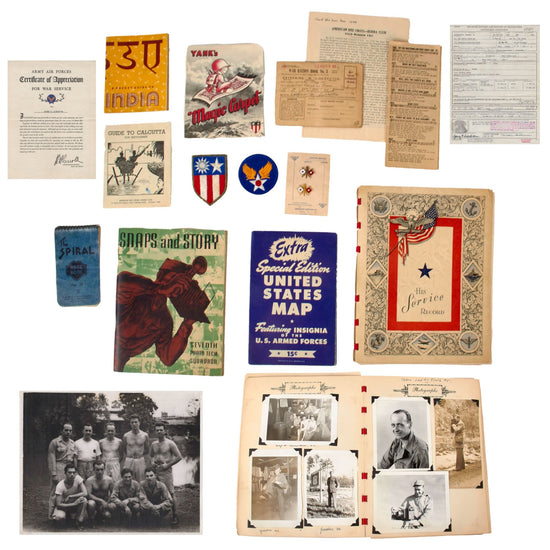 Original U.S. WWII CBI AAF Photographer’s Grouping with Photo Album, Diary, and Great Ephemera Including Discharge - Sydney H. Sidebottom Original Items