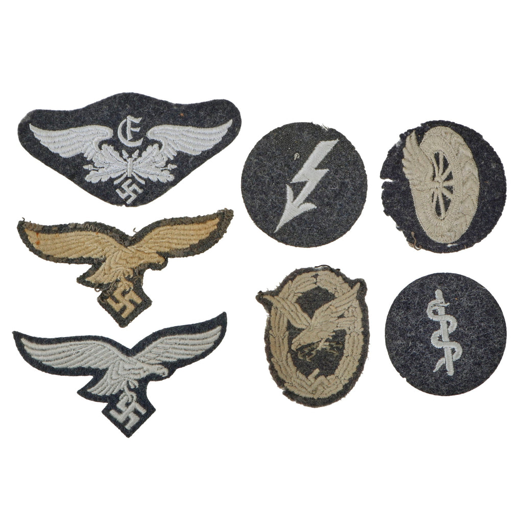 Original German WWII Luftwaffe Air Force Embroidered Insignia and Award Grouping - 7 Items Original Items