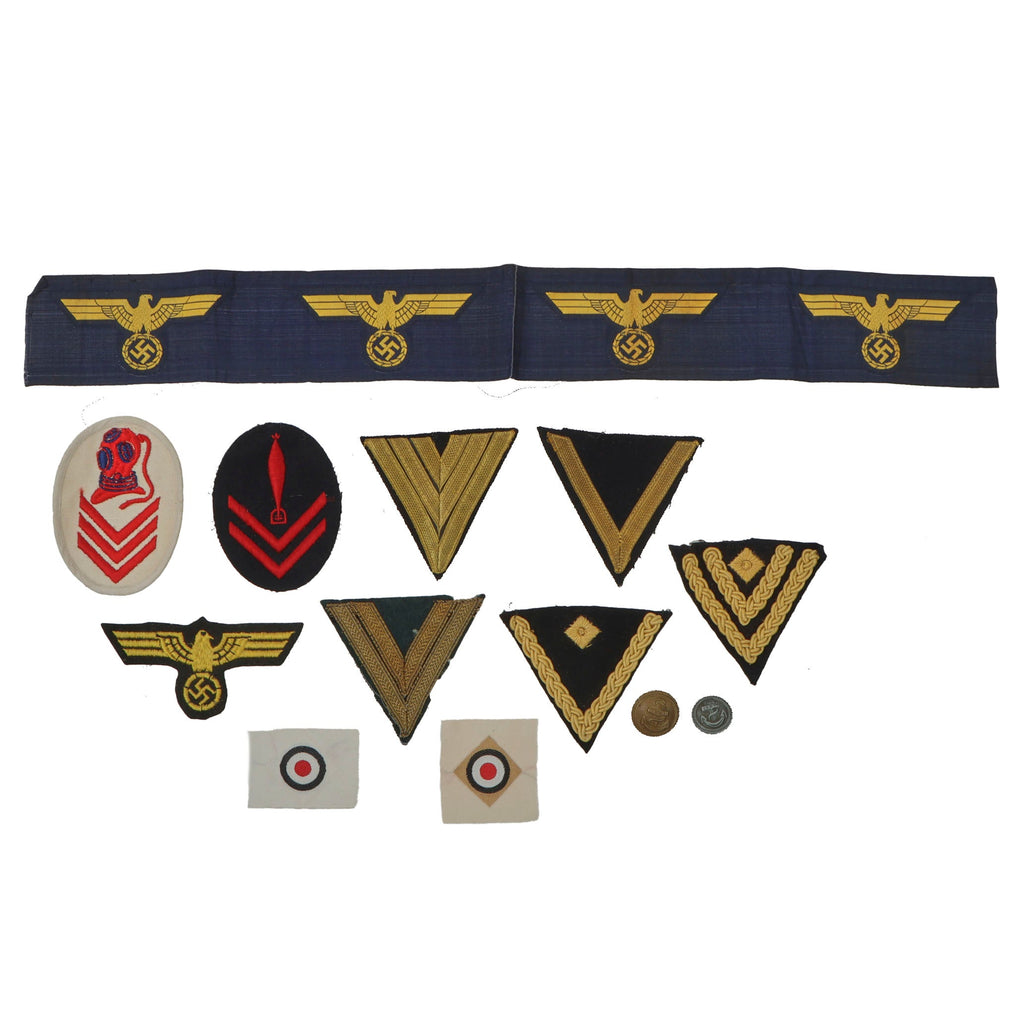 Original German WWII Kriegsmarine Insignia Grouping - Breast Eagles, Sleeve Chevrons, and More - 13 Items Original Items