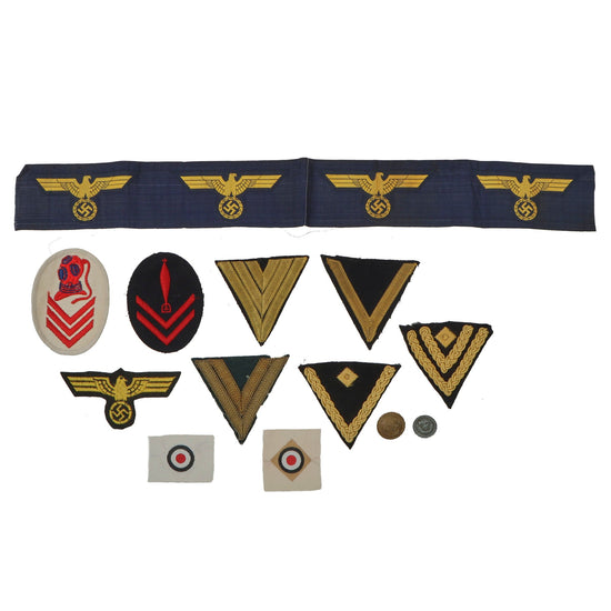 Original German WWII Kriegsmarine Insignia Grouping - Breast Eagles, Sleeve Chevrons, and More - 13 Items Original Items