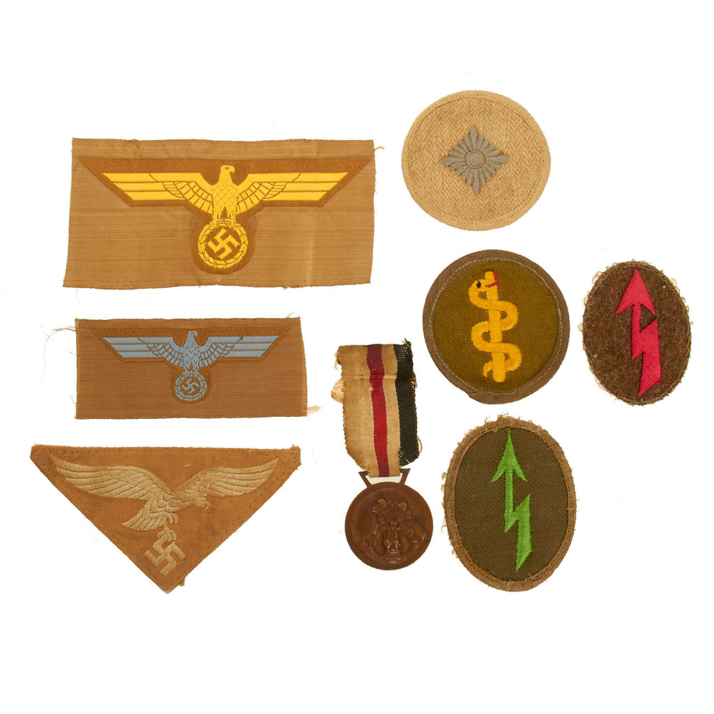 Original German WWII DAK Tropical Insignia Lot with Patches & Eagles - 8 Items Original Items