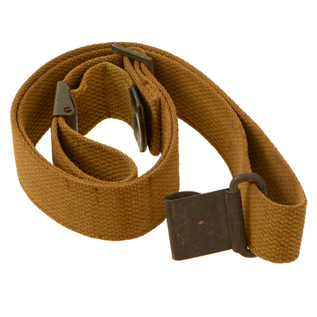 Original U.S. WWII M1 Garand Rifle Khaki “Flat Buckle” Sling - Dated 1944 Original Items