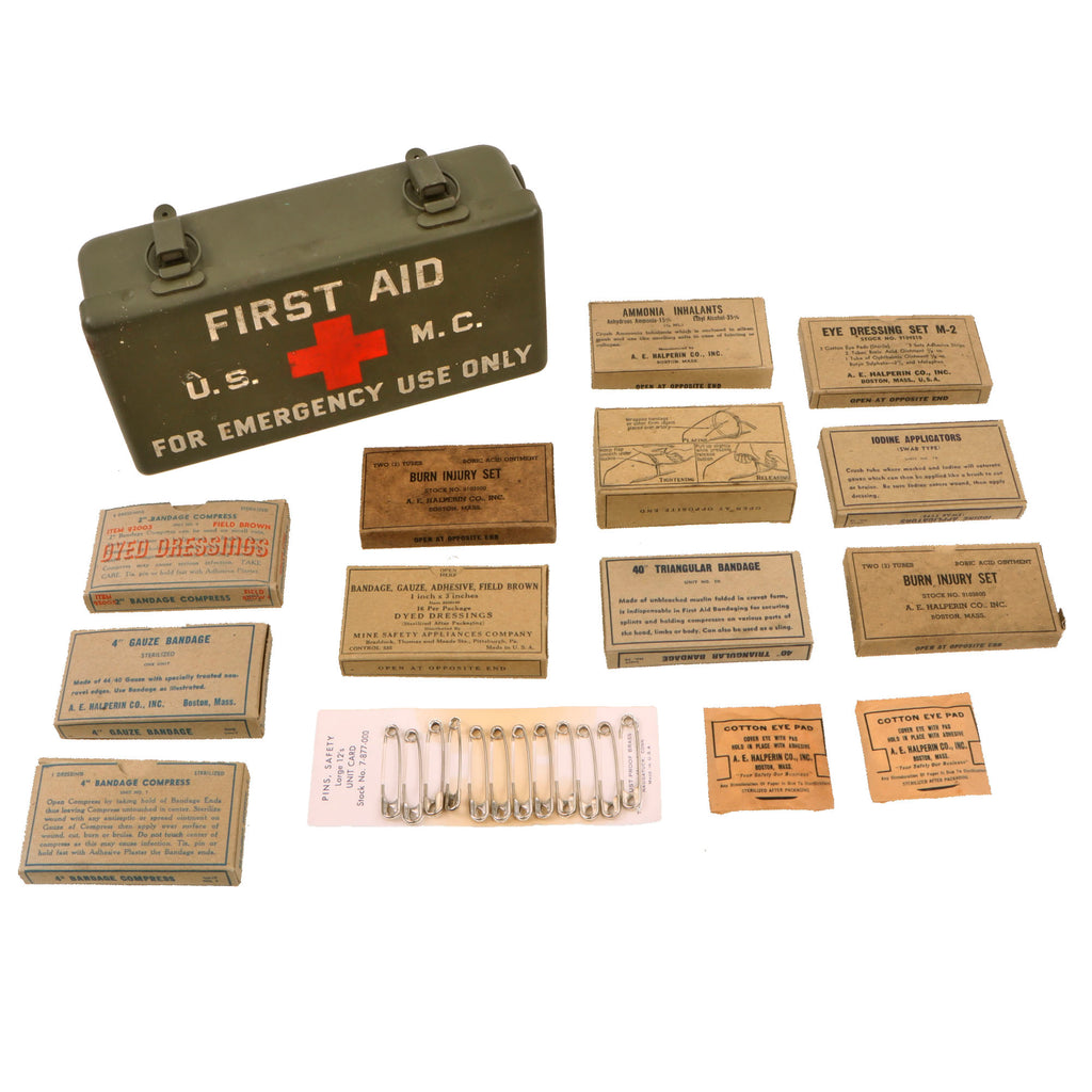 Original U.S. WWII USMC Motor Vehicle 12 Unit First Aid Kit For Jeep with Contents Original Items
