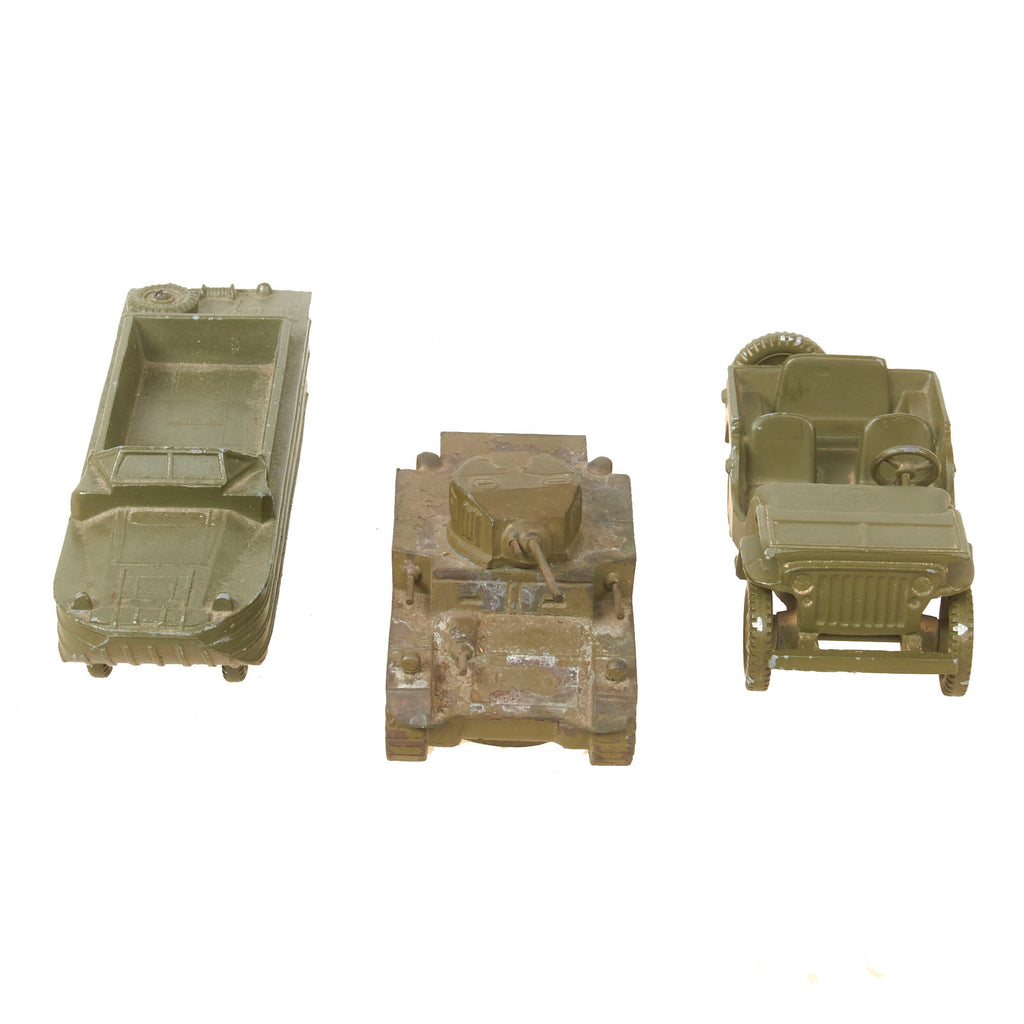 Original U.S. WWII Vehicle Identification Model Set with Willys MB “Jeep”, M3 Stuart Light Tank, and DUKW (Duck) Amphibious Vehicle Original Items