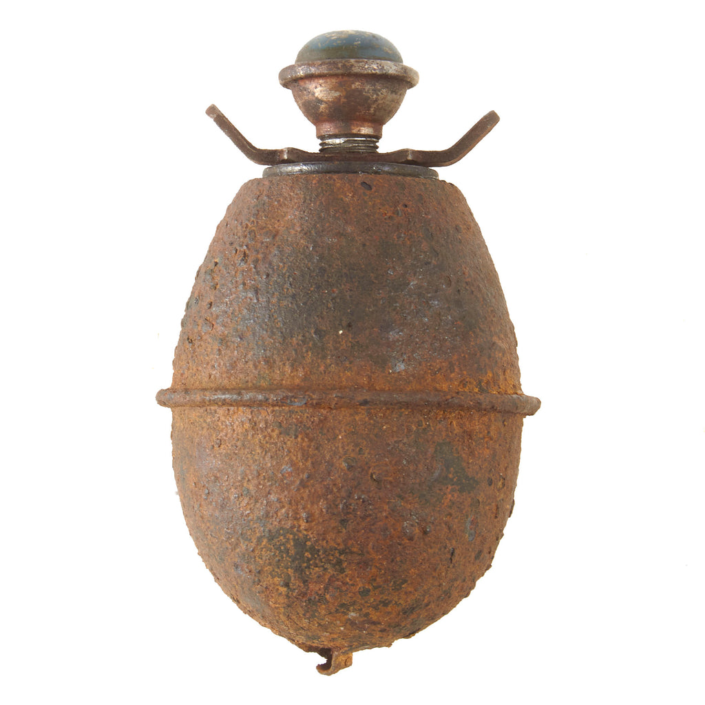 Original German WWII 1943 Dated Model 39 Egg Hand Grenade with Original Fuze & Wings by Mettmanner Britanniawarenfabrik W. Seibel - Inert Eierhandgranate Original Items