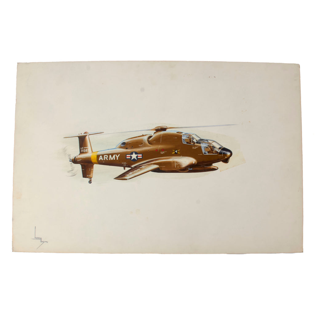 Original U.S. Cold War Andy Whyte Sikorsky Corporation Experimental S-66 Compound Helicopter Concept Art Painting - 20 x 30” Original Items