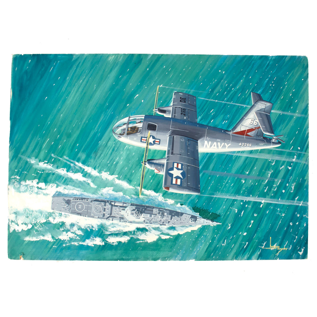 Original U.S. Ca. 1960s-1970s Andy Whyte Sikorsky Corporation Concept Art Painting Depicting Prototype Navy Aircraft Flying Over Ship - 20 x 30” Original Items