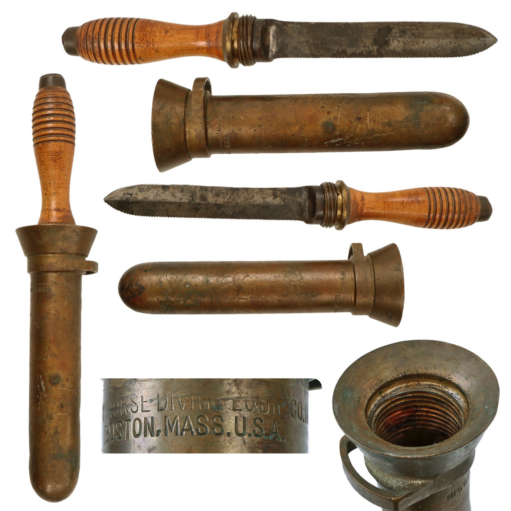Original U.S. WWII Morse Diving Equipment MK 5 Deep Sea Dive Knife with Brass Scabbard Original Items