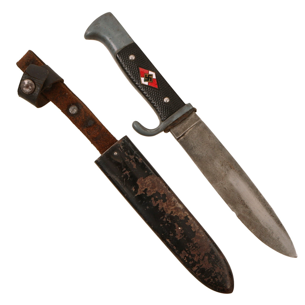 Original German WWII Transitional HJ Knife by Rare Maker August Merten of Solingen with Scabbard - RZM M7/31 Original Items
