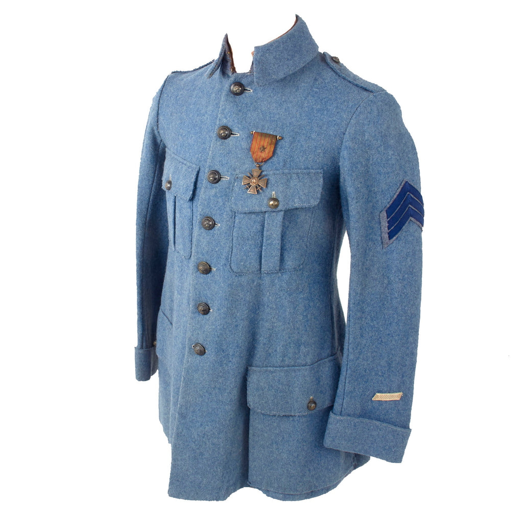 Original French WWI Infantry 2nd Lieutenant Officer’s Tunic with War Service Chevrons and Croix de Guerre - Field Grade Wool Original Items