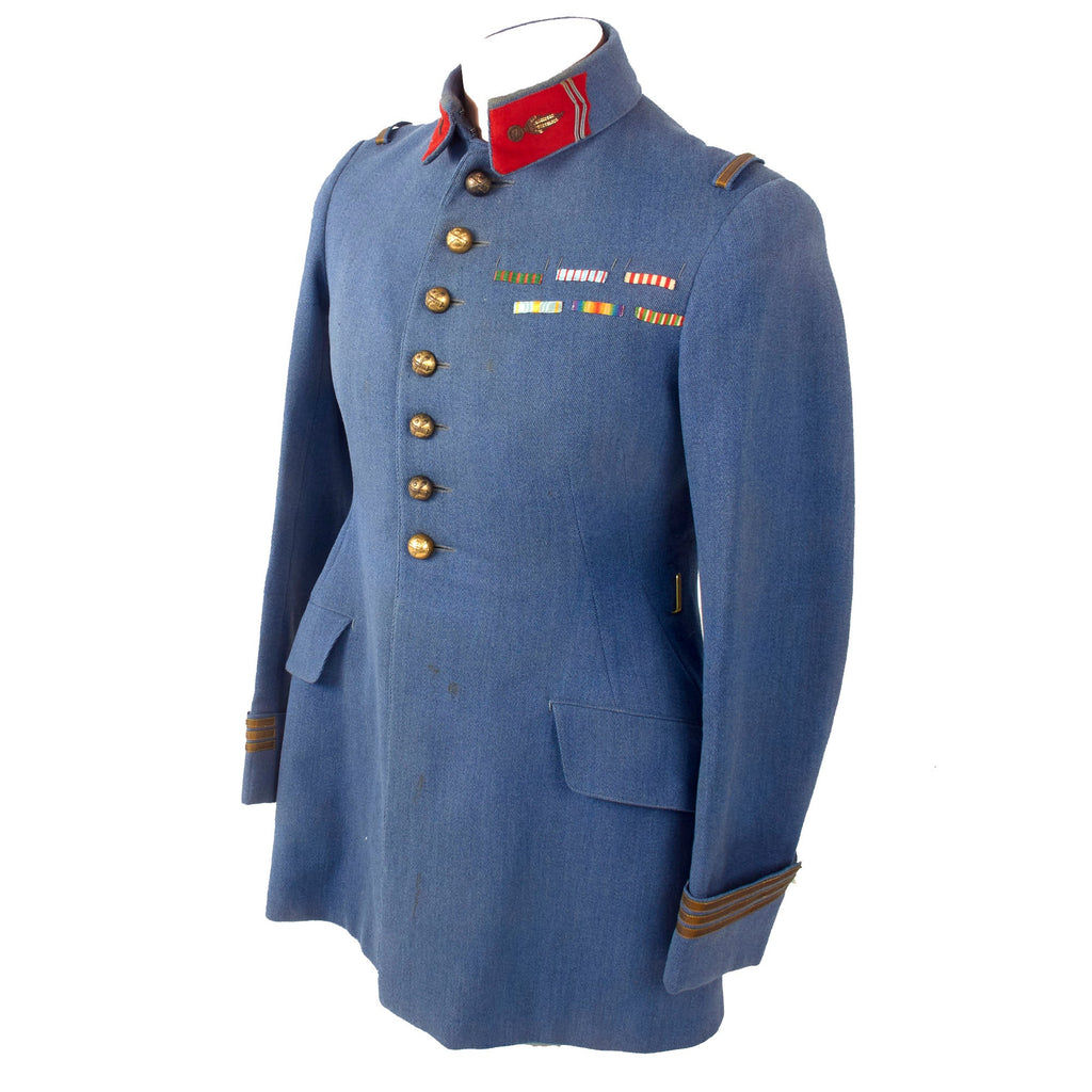 Original French WWI Artillery Captain’s Horizon Blue Wool Uniform Set With Stitched Ribbons - Six Ribbons Total Original Items
