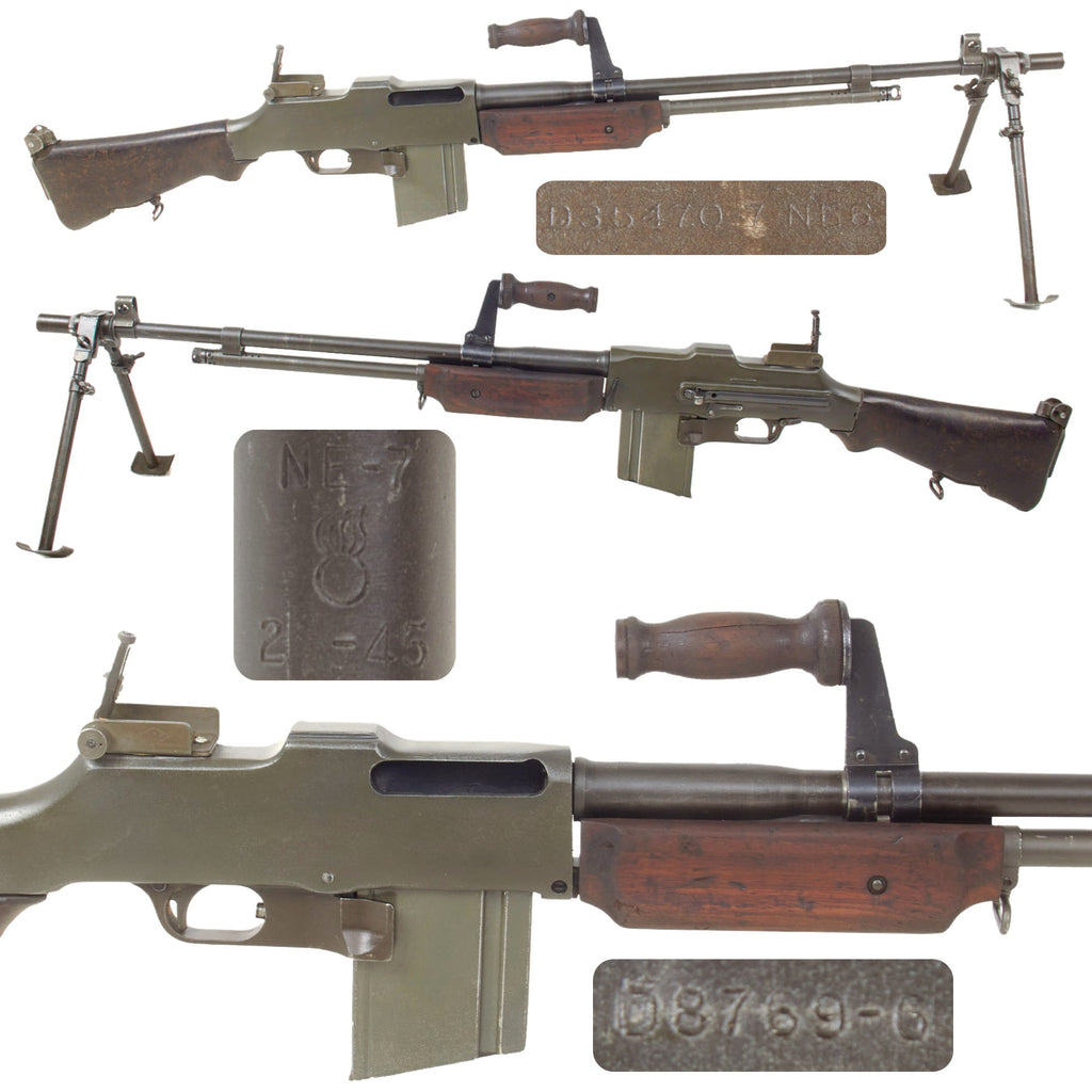 Original U.S. WWII BAR Browning M1918A2 Display Gun Constructed using Genuine Parts - Live NE-7 Barrel Dated 2-45 Original Items