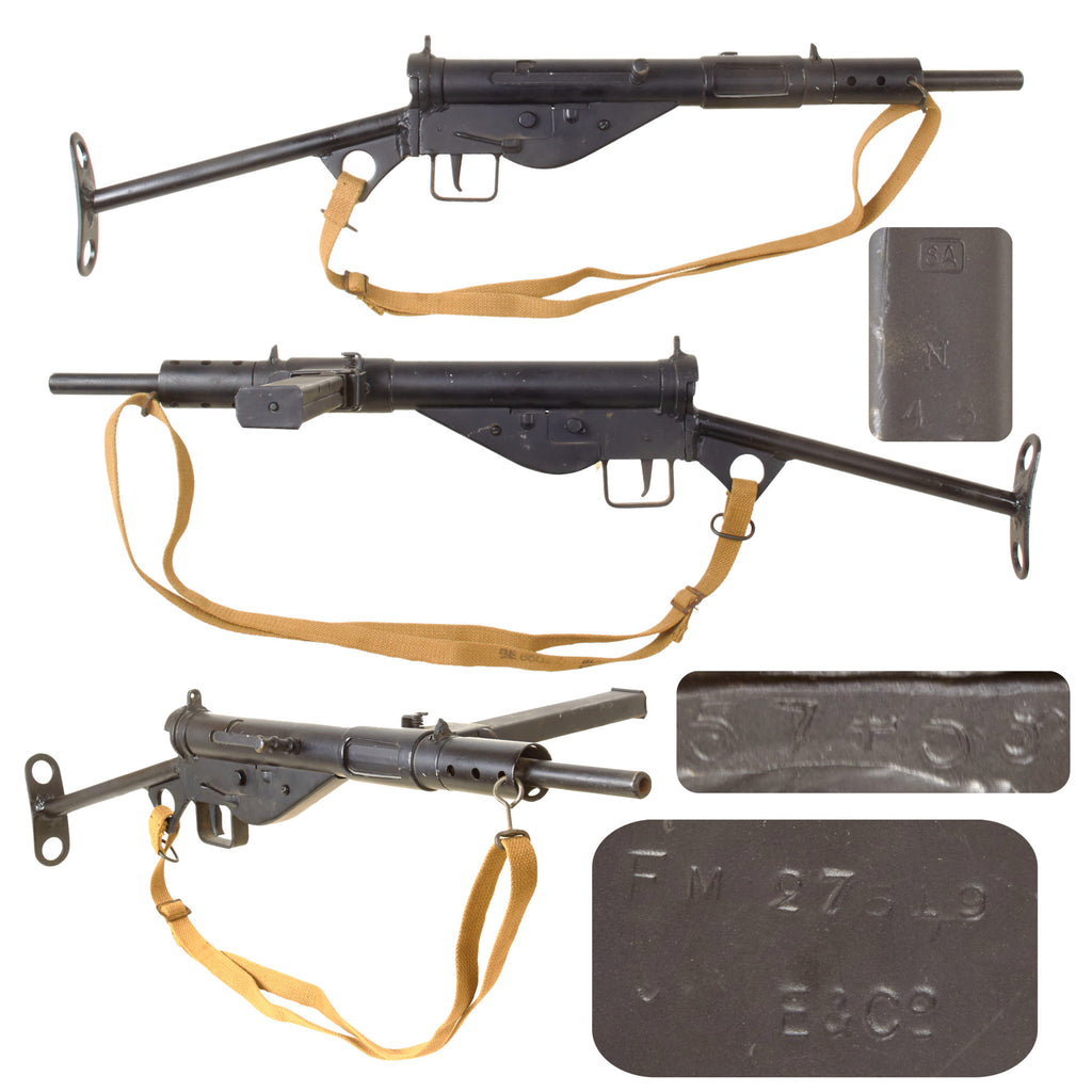 Original British WWII Sten MkII Display Submachine Gun Serial FM 27519 with "T" Butt Stock, Magazine, and Sling Original Items