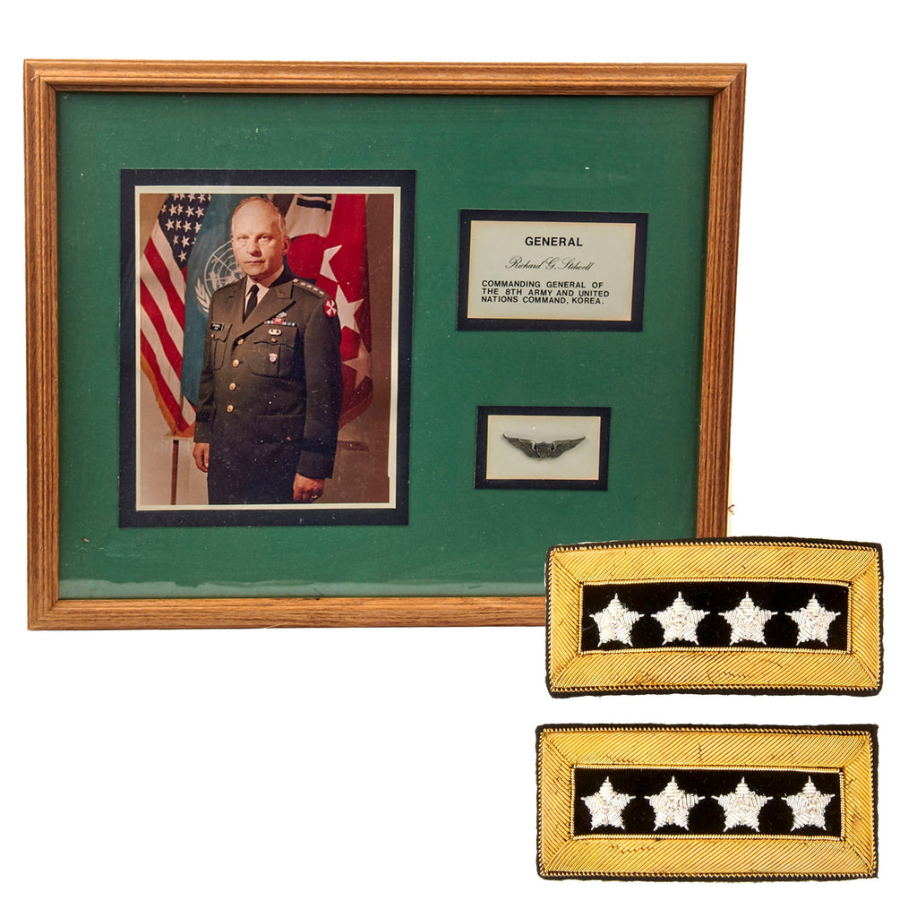 Original U.S. Vietnam War Era General Richard G. Stilwell’s Shoulder Boards & Framed Photo & Pilot Wings with Letter of Provenance - 17 ½ x 21 ½” Original Items