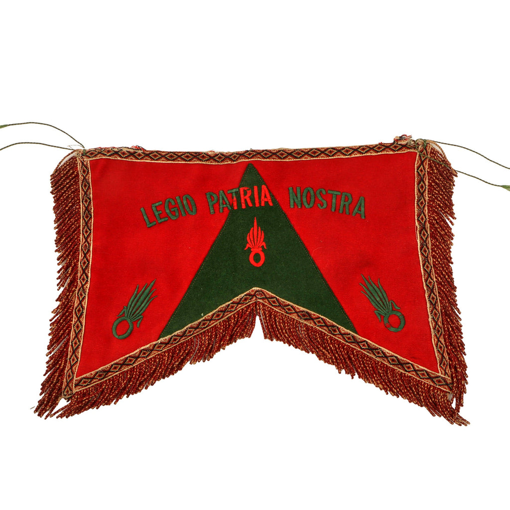 Original French First Indochina War Era Foreign Legion Trumpet Bugle Swallowtail Banner with Fringe - Legio Patria Nostra - 9 x 12” Original Items