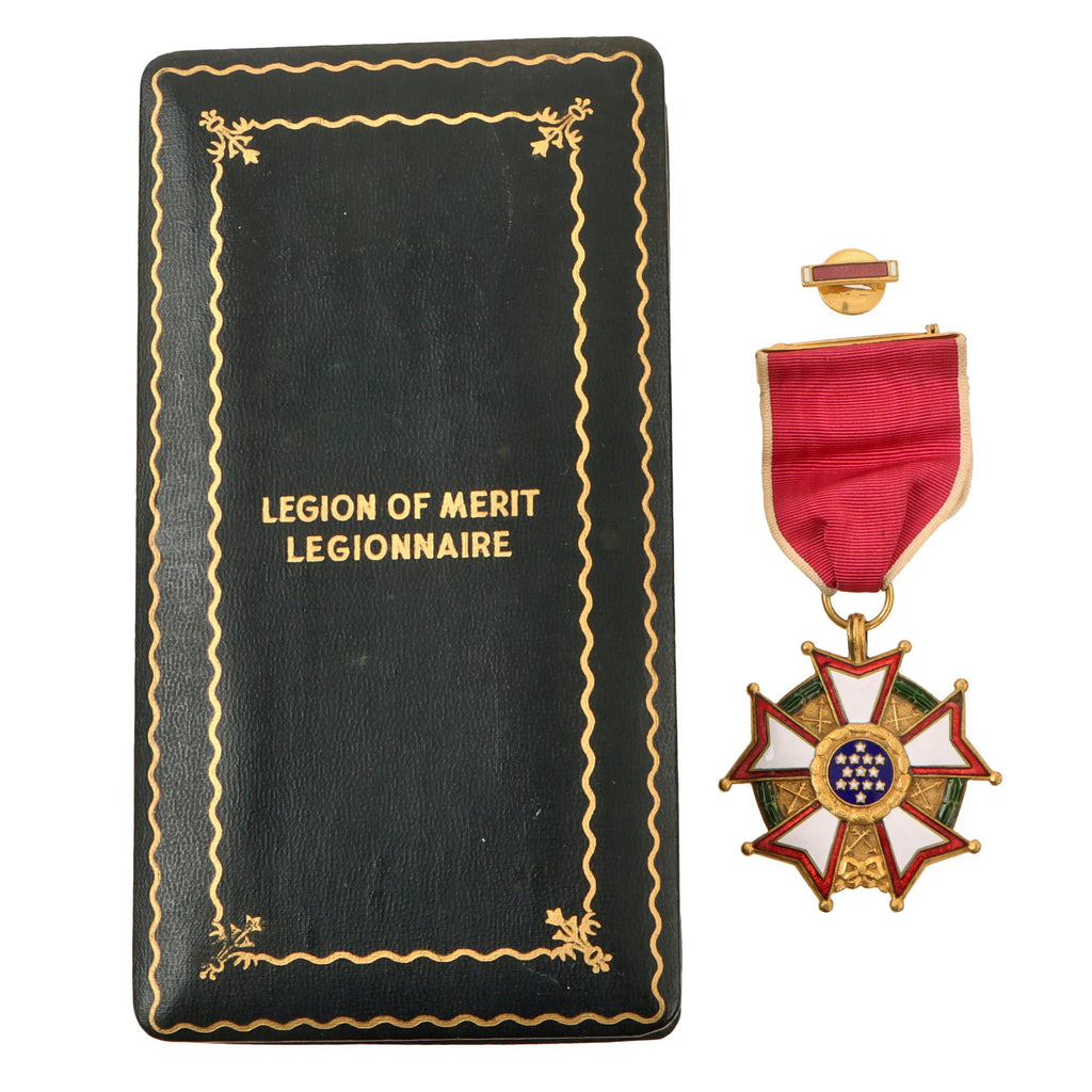 Original U.S. WWII Legion of Merit Legionnaire Degree With Correct 1940’s “Gold Gilt” Full Wrap Brooch with Lapel Device & Proper Case Original Items