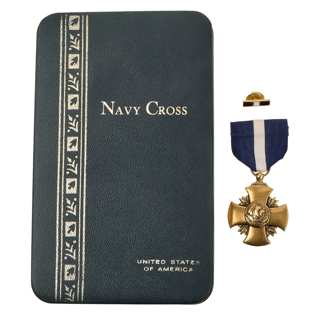 Original U.S. Vietnam War Era US Navy Cross Cased Set As Awarded To The Navy and US Marine Corps with Ribbon & Lapel Pin Original Items