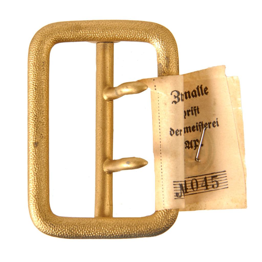 Original German WWII Unissued NSDAP Double Claw Gold Uniform Belt Buckle by Overhoff & Cie. - RZM M5/71 Original Items