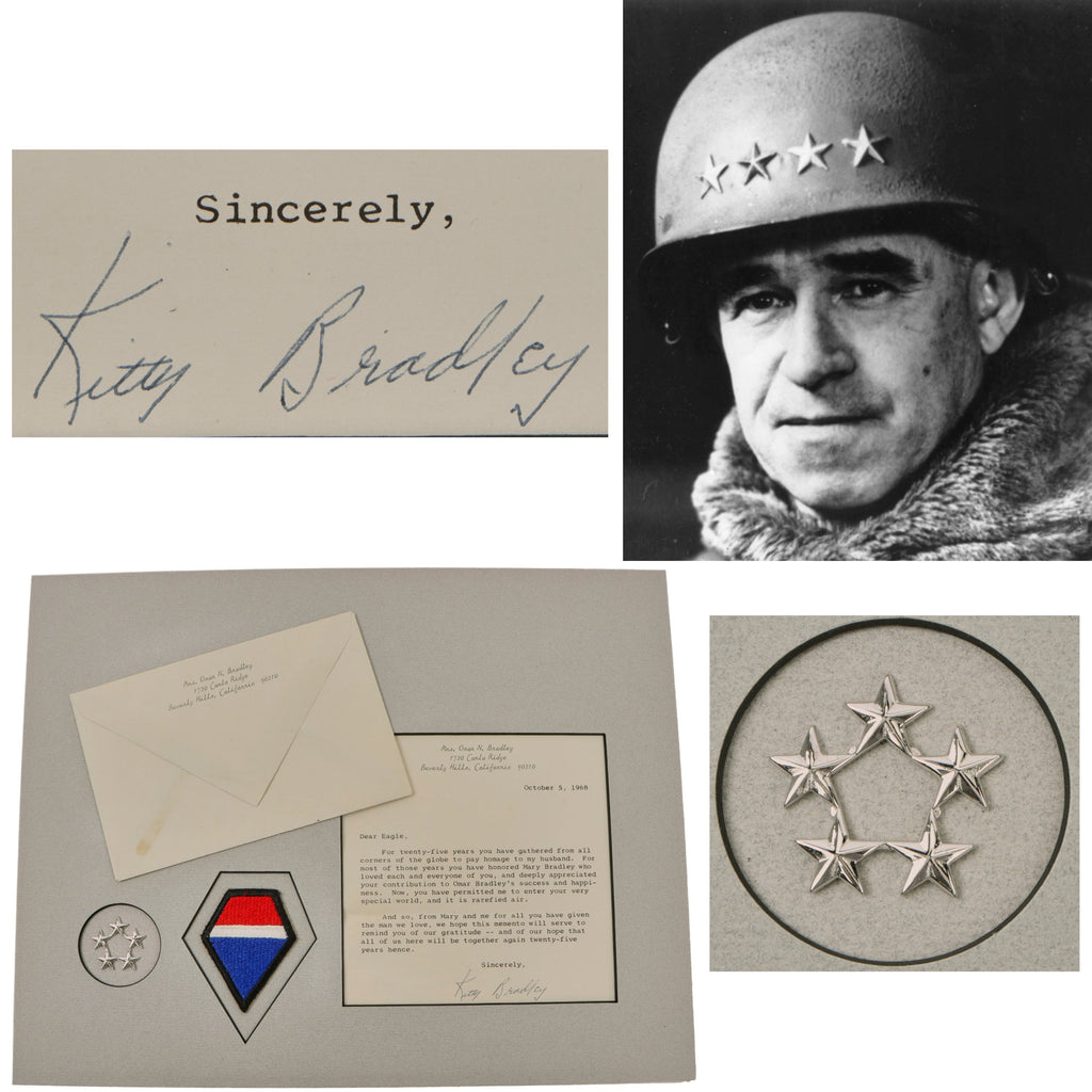 Original U.S. WWII General Omar Bradley’s 12th Army Group Patch & General of the Army Insignia with Letter of Provenance from Esther Dora "Kitty" Bradley - 11 x 14” Original Items